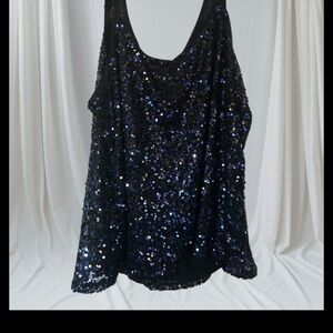 City Chic Black Sequin Tank Top‎ XXL